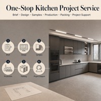 Meubles de cuisine modernes en L sans poignées, couleur charbon, avec meuble haut pour appareils, fenêtre murale, évier, solution ignifuge pour projets