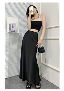 Falda de cintura alta adelgazante de longitud media para mujer, de satén de acetato, con diseño de cola de pez, larga, para primavera <span class=keywords><strong>y</strong></span> verano, con caída elegante - Product Image 5