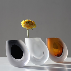 Nordic Modern Blown Thick Bottom Mouth Colorful <b>Mini</b> Ornaments Wide Mouth Table Surface Hydroponic Black White Crystal <b>Vase</b> - Product Image 2