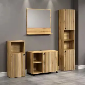 Armário de parede de madeira para banheiro, conjunto de móveis para banheiro, armário de chão, organizador de espelho suspenso