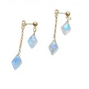 Geometric <b>Rainbow</b> Moonstone <b>Drop</b> Earrings Gold Plated Bohemian Style Women's Everyday Wear Jewelry - Product Image 1