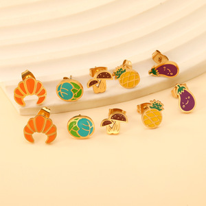 ต่างหูดีไซน์ใหม่ รูปผ<span class=keywords><strong>ล</strong></span>ไม้แ<span class=keywords><strong>ล</strong></span>ะผัก ชุบทอง 18K สแตนเลสคุณภาพสูง น่ารัก เหมาะสำหรับเด็ก - Product Image 3