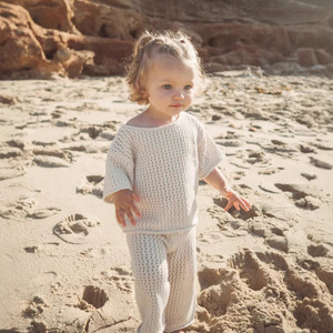 Baby Breathable Rolled Edge <strong>Knitted</strong> <strong>Sweater</strong> Long Sleeves Top + Pants Set Baby <strong>Pure</strong> Cotton <strong>Sweater</strong> - Product Image 2