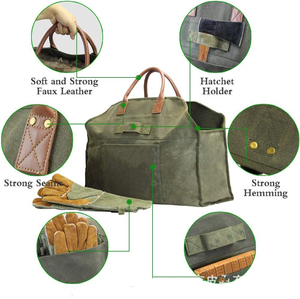 Custom Fireplace Carrier Waxed Canvas <b>Log</b> Carrier Tote <b>Bag</b> Outdoor <b>Log</b> Tote Large Wood Carrying <b>Bag</b> with Handles - Product Image 3