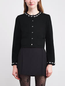 Ensemble robe cardigan en tricot pour femme, coupe régulière française, orné de strass, au-dessus du genou, court, uni, élégant, robe de soirée - Product Image 3