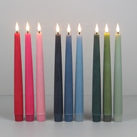 Ensemble de 3 bougies LED coniques électriques sans flamme à piles, en cire véritable, bleues, pour la décoration de fête et de la maison