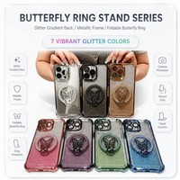 Coque de téléphone magnétique scintillante avec support anneau papillon chromé électrolytique pour iPhone 18 17 Air 17 Pro Max 16 15 14 13 12 11