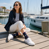 Calcetines de Mujer con Diseño de Ancla Náutica, Tejido Jacquard, Transpirables, con Refuerzo en el Talón y Puntera, Calcetines de Moda para Uso Diario, Regalo Náutico