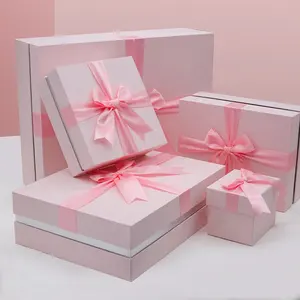 कस्टम थोक गुलाबी उपहार बॉक्स रिबन धनुष उपहार पैकेजिंग बॉक्स वाल्व उपहार बॉक्स 2024