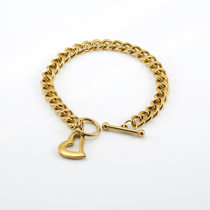 Zogxin Cuban Chain Necklace And <b>Bracelet</b> <b>Set</b> 18K Gold Heart Pendant Stainless Steel OT Clasp For Women Party Jewelry - Product Image 5