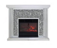 Cheminée électrique moderne en miroir avec effet diamant écrasé, couleur argent, pour salon