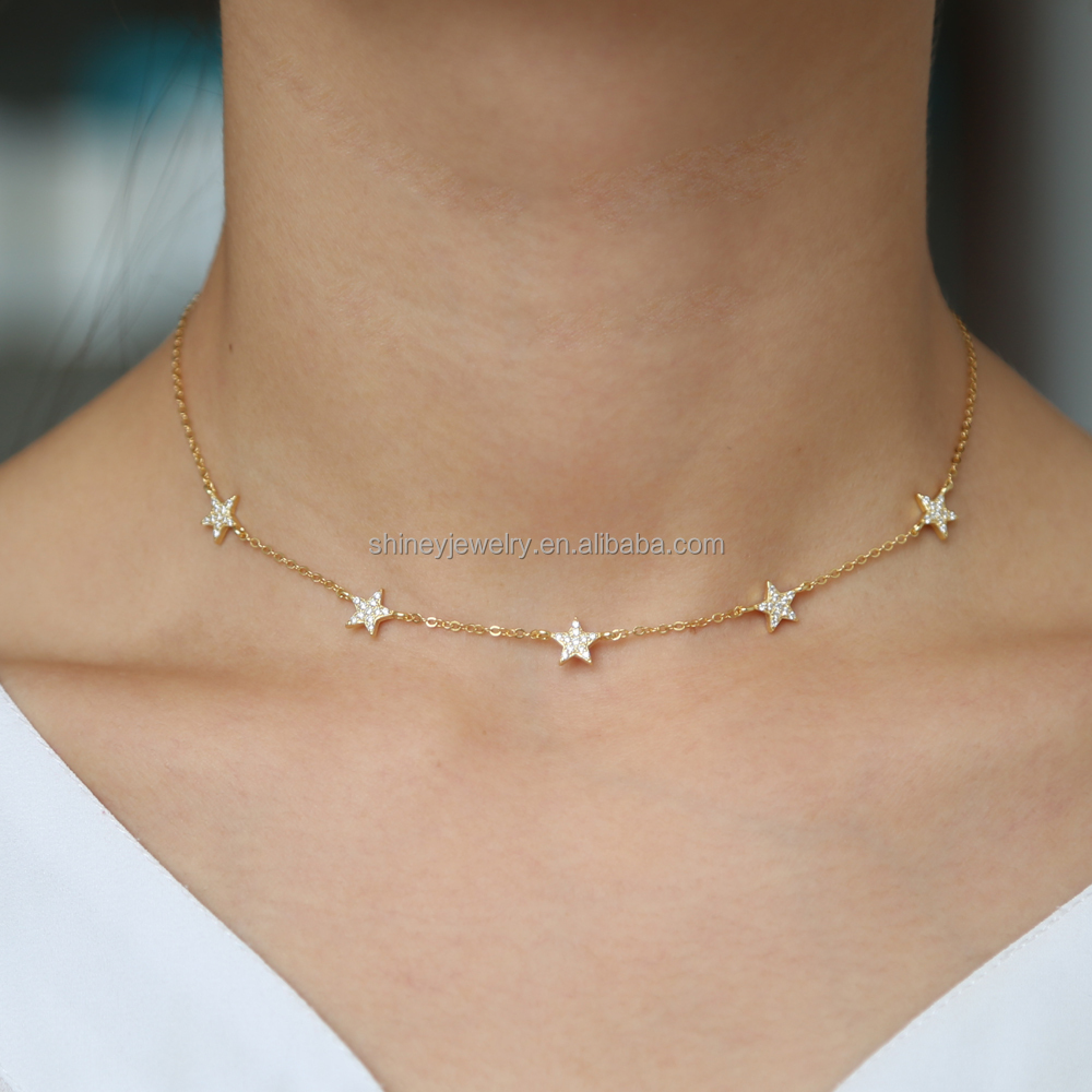 Star Necklace Silver Choker - Cute Star Design Vermeil