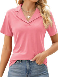 <span class=keywords><strong>Para</strong></span> <span class=keywords><strong>Amazon</strong></span> 2025 <span class=keywords><strong>Mujer</strong></span> Primavera Verano Nuevo Europeo Americano Transfronterizo Color sólido Cuello en V Camiseta de manga corta Lona suelta - Product Image 5