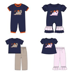 Vêtements pour enfants avec volants de service OEM personnalisé, ensemble de pantalons à clochettes, ensemble avec appliques dinosaures pour filles - Product Image 5
