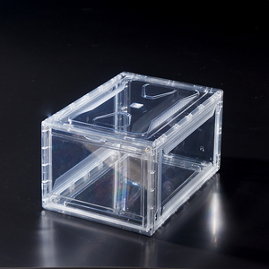 Drop front shoe storage box acrylic sneaker shoe box storage stackable plastic with lights