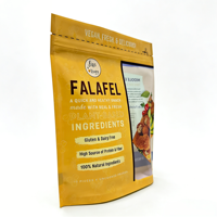 Pochette personnalisée jaune brillante avec fenêtre, résistante aux chocs, pour emballage alimentaire de falafel, refermable avec fermeture éclair, pour snacks végétaliens et sucrés