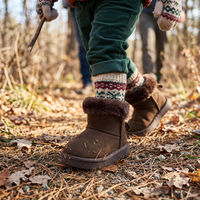 Bottes d'hiver en daim personnalisées pour enfants, bottes de neige d'extérieur marron unies chaudes et douces pour tout-petits, doublure en peluche antidérapante