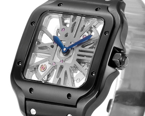 Fashionable And Elegant Automatic Mechanical <b>Watch</b> Fully Hollowed Out Dial Quick Detachable Strap Matte Black Plated <b>Case</b> - Product Image 3