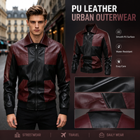 Veste en cuir PU personnalisée pour homme, color block, col rabattu, fermeture éclair avant, coupe régulière, streetwear urbain, vente en gros, stock disponible