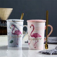 Ensemble de tasses à café en céramique personnalisées avec logo en marbre, 16 oz, flamant rose, Mr et Mme, tasses pour couple, cadeau