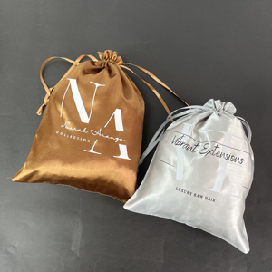 Customized Silk Satin Hair Extension <b>Pouch</b> Bags/<b>drawstring</b> Satin Hair Bags for Packaging/satin Hair Gift Silk Bags - Product Image 5
