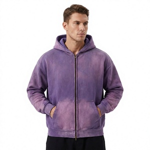 เสื้อฮู้ดซิปผู้ชาย ล้างสีแบบแอซิด ผ้าฝ้ายฟลีซ 100% สีพื้น ทรงปกติ ใส่ได้ในฤดูหนาว - Product Image 3