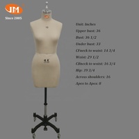 Maniquí de Medio Cuerpo Femenino, Talla Estadounidense 0-10, Parte Superior del Cuerpo de Fibra de Vidrio, Puede Fijarse con Alfileres, Pose de Pie Ajustable, Base con Ruedas