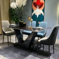 Ensemble de table à manger minimaliste moderne et écologique, plateau en marbre, pieds en acier carbone, pour hôtel/villa, restaurant