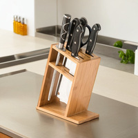 Support à Couteaux en Bambou Durable, Facile à Nettoyer, Style Élégant pour Présentation Culinaire sur Plan de Travail, Support Professionnel pour Outils de Chef