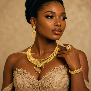 Nigerian Classic Flower Box <b>Chain</b> All-Type Fashion Necklace Set Brass 18K Gold Plated Women's Jewelry - Product Image 3
