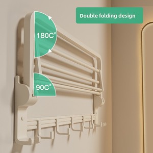 KEGAO Portasciugamani e Portaoggetti da Bagno Bianco Crema Senza Foratura, Portasciugamani da Parete, Set Accessori Bagno - Product Image 2