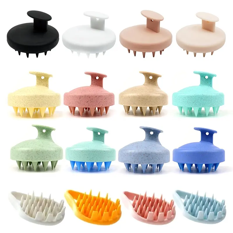 Personnaliser Logo Paille De Blé Cheveux Shampooing Brosse De Massage Brosse De Soins Du Cuir Chevelu Avec Brosse À Cheveux En Silicone Souple