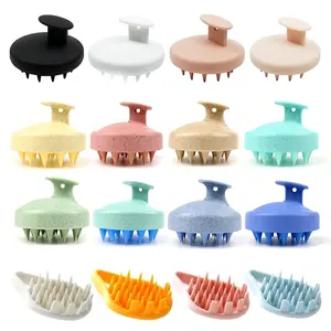 Customize Logo Wheat Straw Hair Shampoo Massage Brush Scalp Care Brush With Soft Silicone Scalp Hair Brush