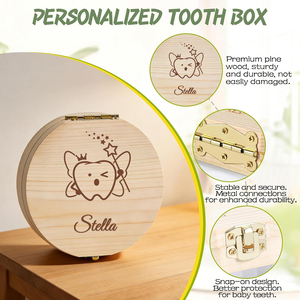 Boîtes en bois personnalisées de petite taille, divers modèles. Boîte ronde en bambou personnalisable avec gravure de nom. Boîte ronde en bois vierge pour ranger les dents. - Product Image 2