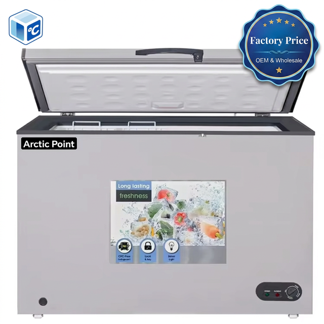 CE CB ETL Grey Slim Chest Horizontal Freezer Commercial Chest Freezer 285L Stainless Steel Fridge And Freezer For Home