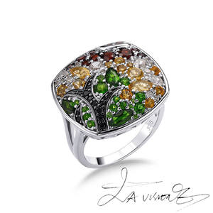 Anillo de la Serie Counterattack con Incrustaciones de Jade, Diopsido Natural, Citrino, Granate y Zafiro Blanco Sintético - Product Image 5