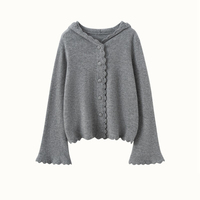 Cardigan à capuche en cachemire tricoté avec logo personnalisé pour femme – Haut décontracté en cachemire – Vente directe usine de Mongolie intérieure