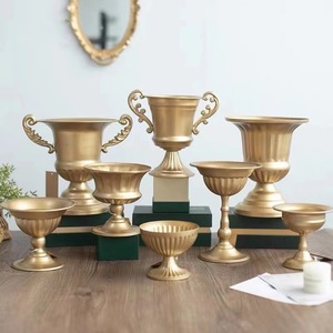 European Style Iron Gold Flower <b>Vase</b> With Handle Traditional Design Wedding Decoration Desktop Floor <b>Standing</b> <b>Vase</b> - Product Image 1