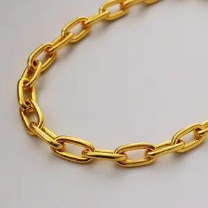 Collar de acero inoxidable chapado en oro de 18K personalizado para mujer, cadena de eslabones ovalados gruesos, cierre de palanca, venta al por mayor