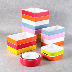 Rectangular Melamine <b>Plate</b> Set Stackable Solid Color For Hotel Party Commercial Use - Product Image 1