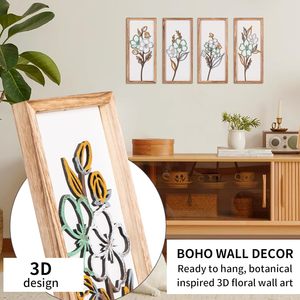 Juego de 4 <span class=keywords><strong>Cuadros</strong></span> Decorativos de Madera con Diseño Floral 3D, Impresiones Artísticas Familiares <span class=keywords><strong>para</strong></span> Colgar en la Pared <span class=keywords><strong>del</strong></span> Hogar - Product Image 4