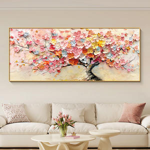 Quadro Decorativo per Soggiorno con Albero della Fortuna, Stile Crema, Stampa a Getto d'Inchiostro, Sfondo Divano, Parete Intera, Cornice Dorata, Colorato, Stile Dafen <span class=keywords><strong>Village</strong></span> - Product Image 1