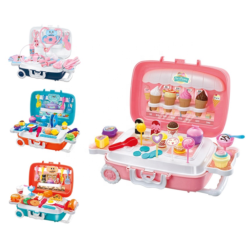 Высококачественный детский магазин мороженого, гамбургеров, медицинский чемодан, Кухонная Тележка, комплект игрушек для ролевых игр