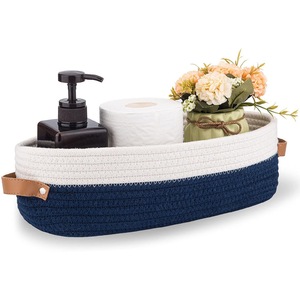 Eco-Friendly Foldable Household Storage <b>Basket</b> with Leather Handle Woven Cotton <b>Rope</b> for Nursery and Bathroom Toy Storage - Product Image 1