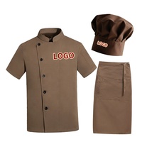 LOGO Veste de Cuisine Respirante de Restauration, Blouse de Chef à Manches Courtes avec Boutons Pression, Uniforme de Travail pour Restaurant