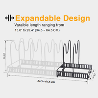 Organisateur de casseroles et poêles pour armoire, support pour couvercles de casseroles, ustensiles de cuisson et batterie de cuisine avec 6 compartiments réglables