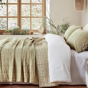 100% Cotton Quilted Quilt <strong>Olive</strong> <strong>Green</strong> for Home Bedroom Cozy <strong>Bedding</strong> - Product Image 4