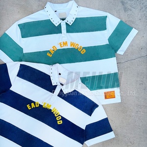 เสื้อโปโลผ้าฝ้ายพิมพ์โลโก้ตามสั่งสำหรับผู้ชาย เสื้อยืดทรงบ็อกซี่ลายทาง เสื้อกอล์ฟทรงโอเวอร์ไซส์แบบฟอกสี เสื้อโปโลลายทางสั่งทำพิเศษ - Product Image 3