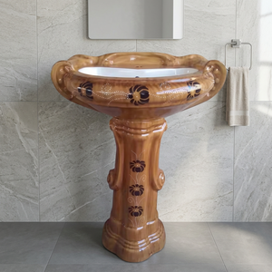 Lavabo de Pedestal Cuadrado de Cerámica con Aspecto de Madera Moderno y Lujoso, Lavabo Decorativo para Baño, Artículos Sanitarios - Product Image 6