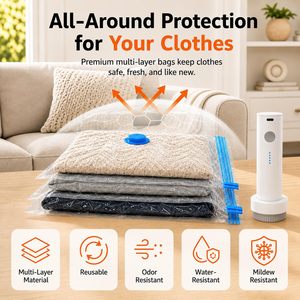 Sacs de rangement sous vide pour vêtements avec pompe manuelle, sac de compression pour économiser de l'espace, pour les voyages et la maison - Product Image 5